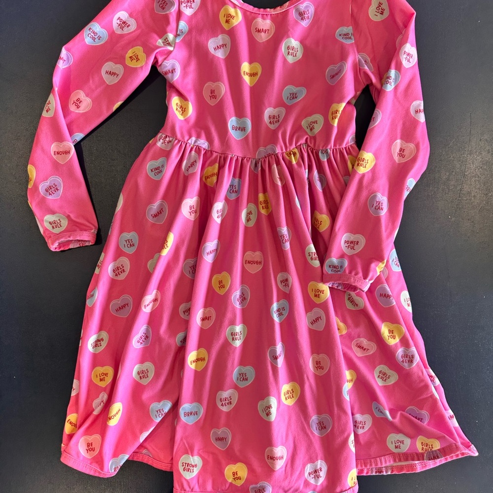 Pink Heart Print Long Sleeve Dress